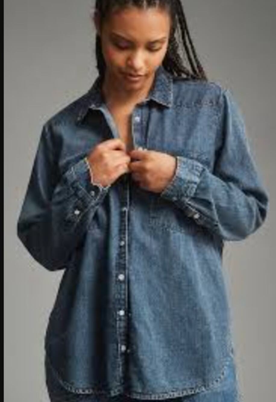 Pilcro Button Down Blouse Top Size Small Blue Denim Long Sleeve Pleated